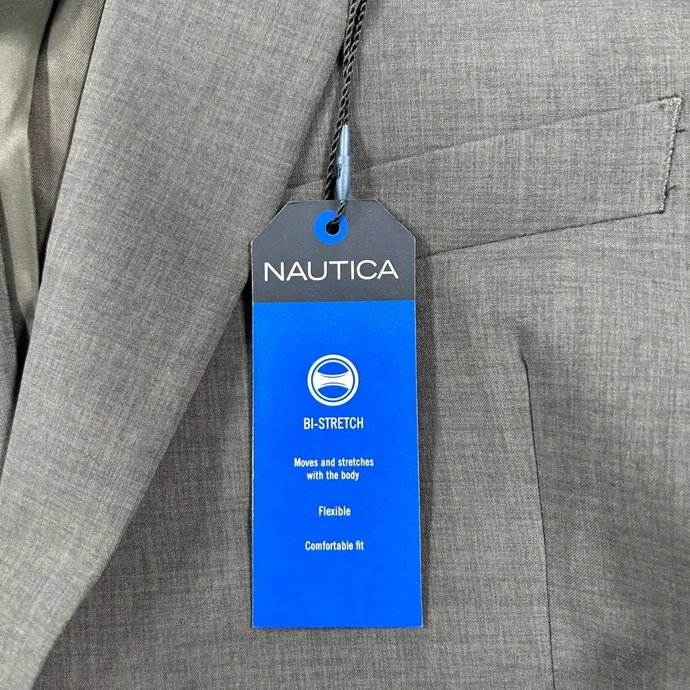 Nautica Blazer Mens 42L 42 Charcoal Grey Modern-Fit Stretch Suit Jacket $295 NEW